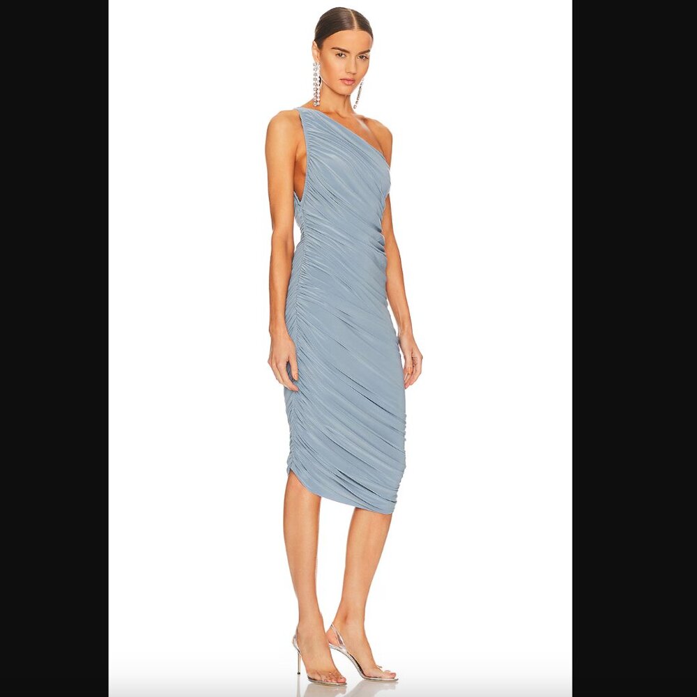 Norma Kamali Diana One Shoulder Dress, $250 Retail, Soft Blue, Size XS